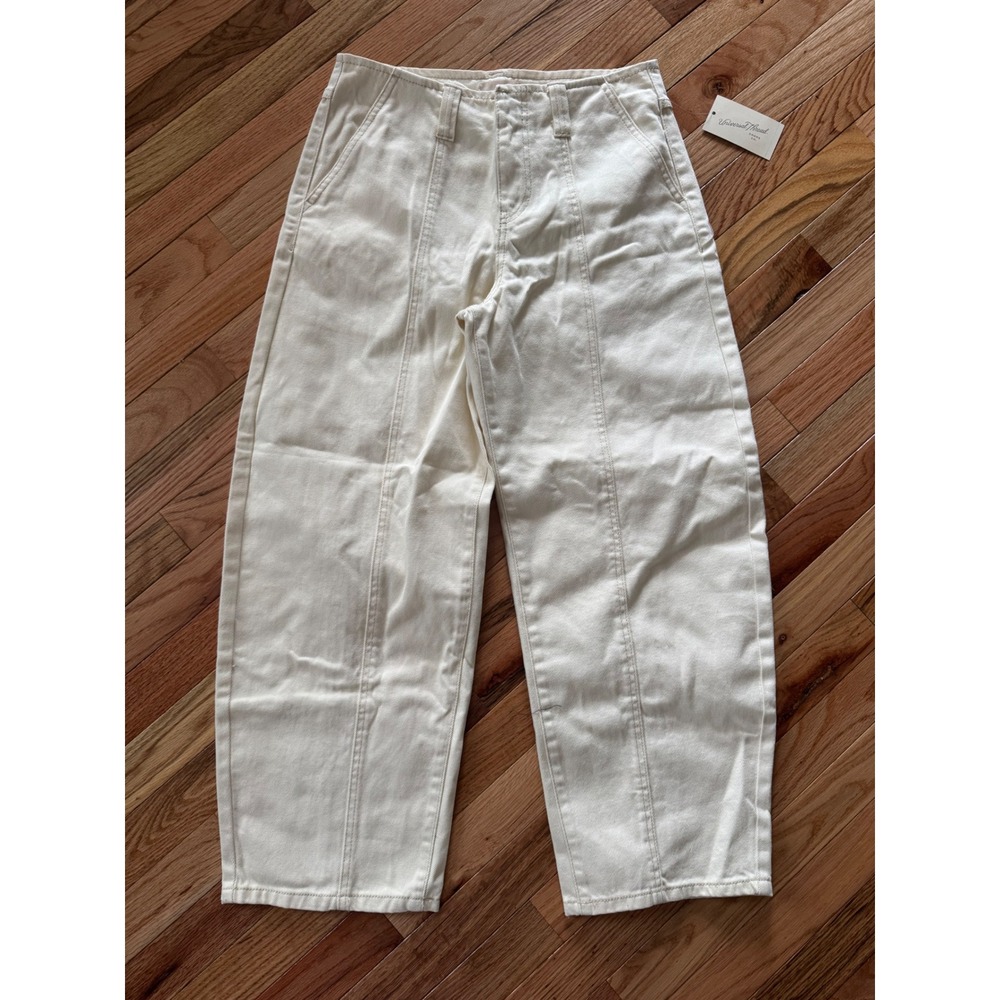Universal Thread Womens Ecru Wide Leg Seam Detail Denim Pants Size 4 NWT